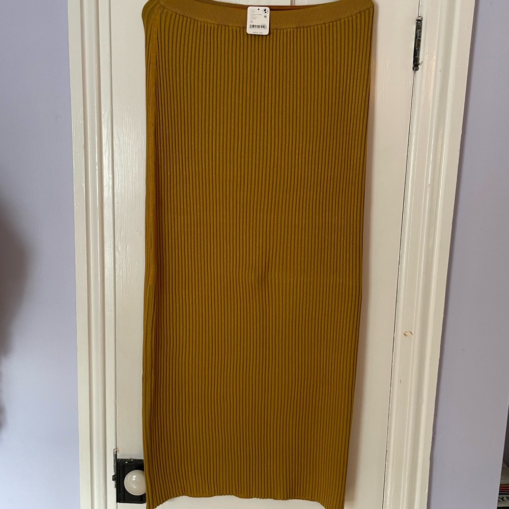 Free People Gold Ribbed Midi Pencil Skirt